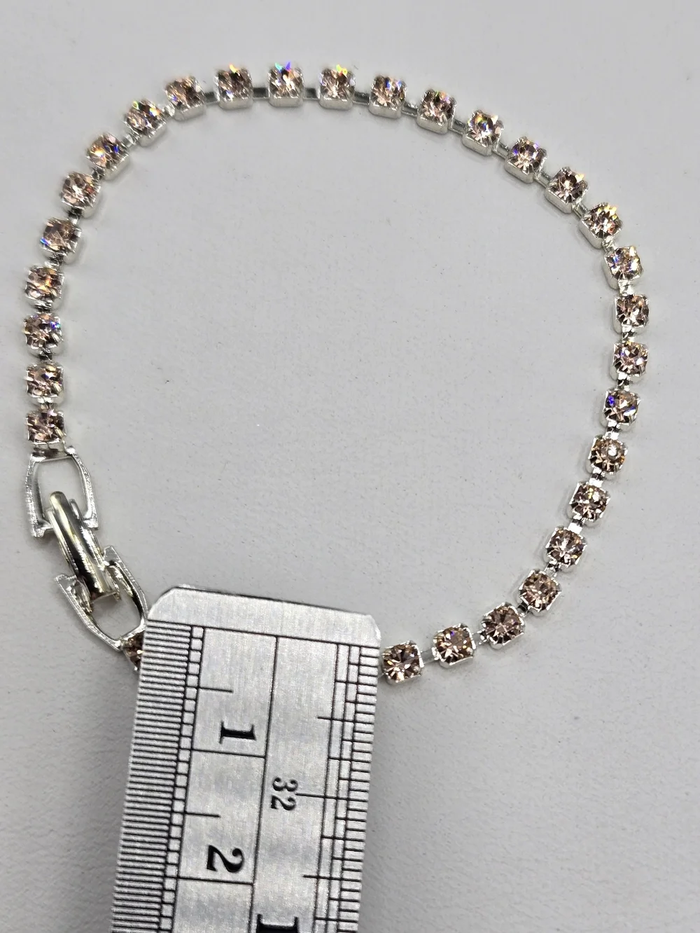 Swarovski Crystal Elements Silver Tennis Bracelet Champagne 7.5 inch Prom Bridal